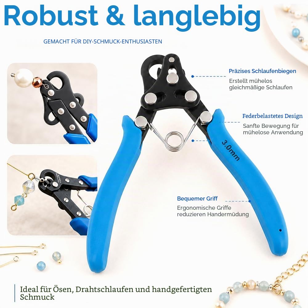 One Step Looper, 3 mm Looper Zange für Schmuckherstellung, Drahtrollzange zum Biegen & Wickeln, Mehrzweck Schmuckzange, Zange Schmuckherstellung für Halsketten, Armbänder, Ohrringe(Blau)