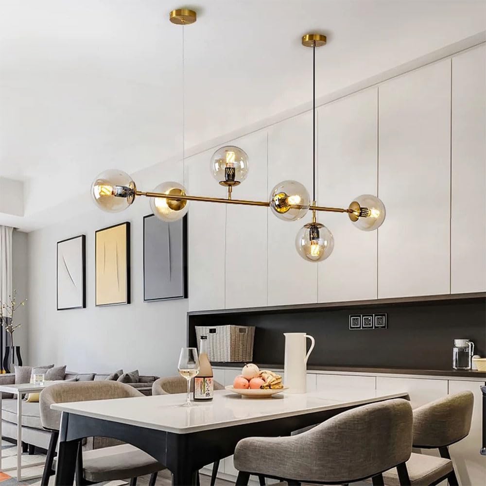 6 luci E27 Lampadario moderno Nord Europa Lampadario a sfera in vetro Industriale 51 pollici Lampada a sospensione a soffitto per soggiorno Sala da pranzo Decorazione artistica Ristorante