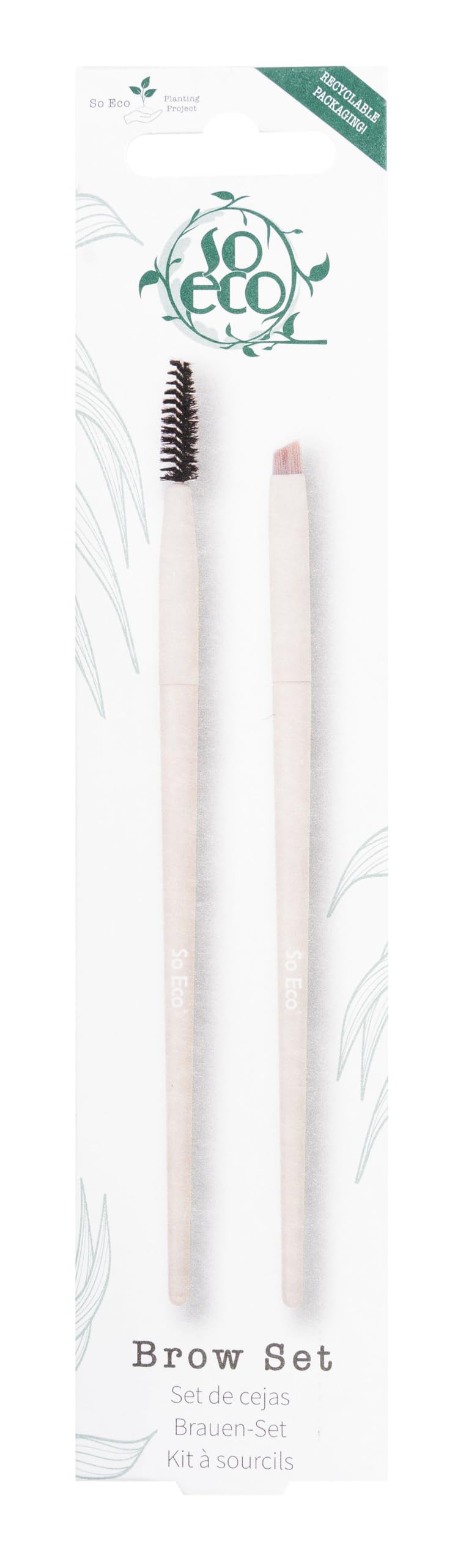 So Eco Brow Set - Vegan & Cruelty-Free Eyebrow Brushes for Precision Eyebrow Shaping, Soft Synthetic Bristles, Birchwood Handles, Plastic-Free Packaging