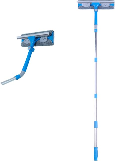 Mitclear 3 in 1 Telescopic Window Squeegee Glass Cleaning Tool(12"), Windows Cleaner Kit with Microfiber, Glass Washing Equipment with Extension Pole for High Windows/Mirror/Shower/Car (62")