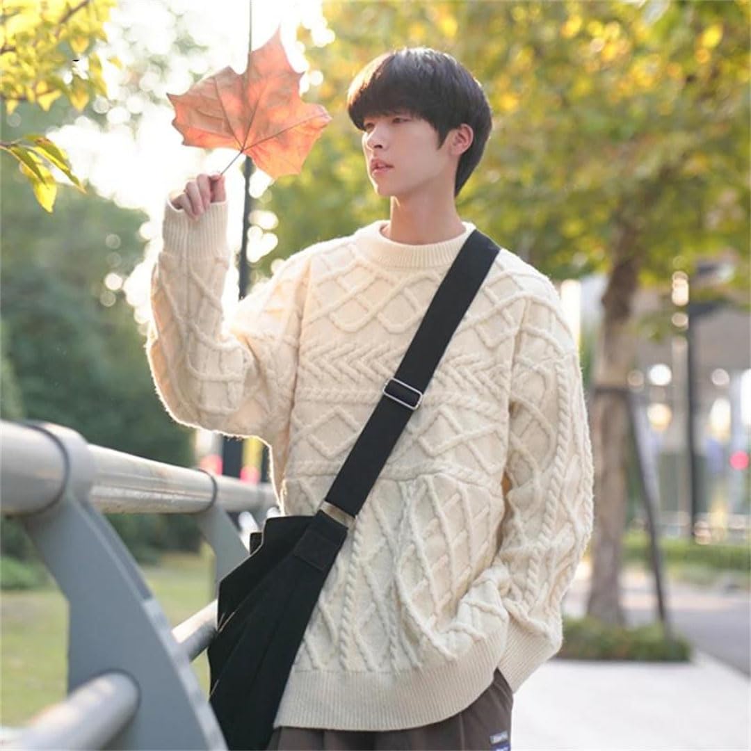 Męskie Twist Swetry Slouchy Vintage Nastolatki Koreańska Przystojna Młodzieńcza Witalność Dzianina
