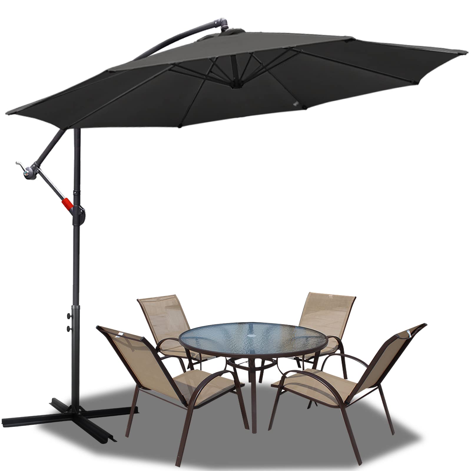 Lospitch Sombrilla, sombrilla de aluminio con manivela, sombrilla de jardín con protección UV y resistente al agua