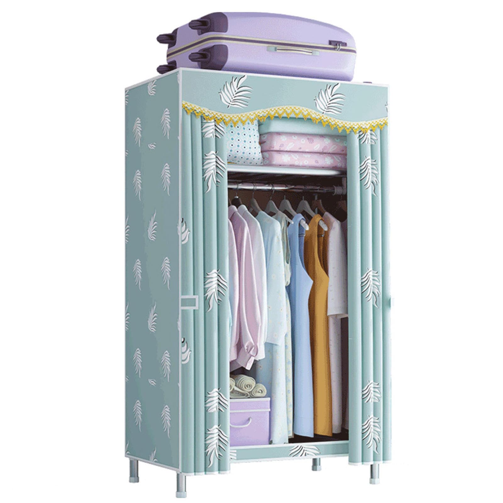 ZHANGshouf Portable Wardrobe, Single Bedroom Fabric Wardrobes Small Foldable Closets 82 * 45 * 170CM,LightGreen