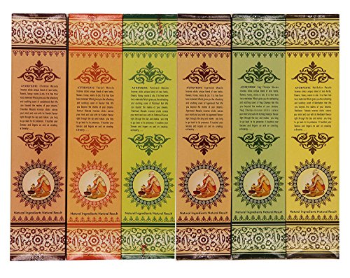 DharmaObjects Gift Set of 12 Ayurvedic Nag Champa Kasturi Chandan Patchouli Agarwood Meditation Rose Stress Relief Saffron Yoga Chakra and Relaxation Masala Incense - Thumbnail 6