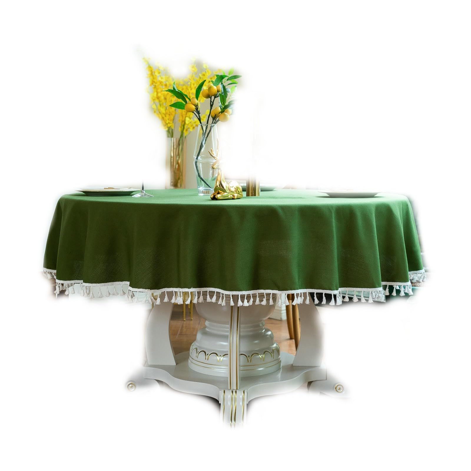 Tovaglie Grande Tovaglia Rotonda Tavolo da Pranzo Rotondo in Pizzo Nappa Tinta Unita Stile Francese-Verde Erba-280 Cm
