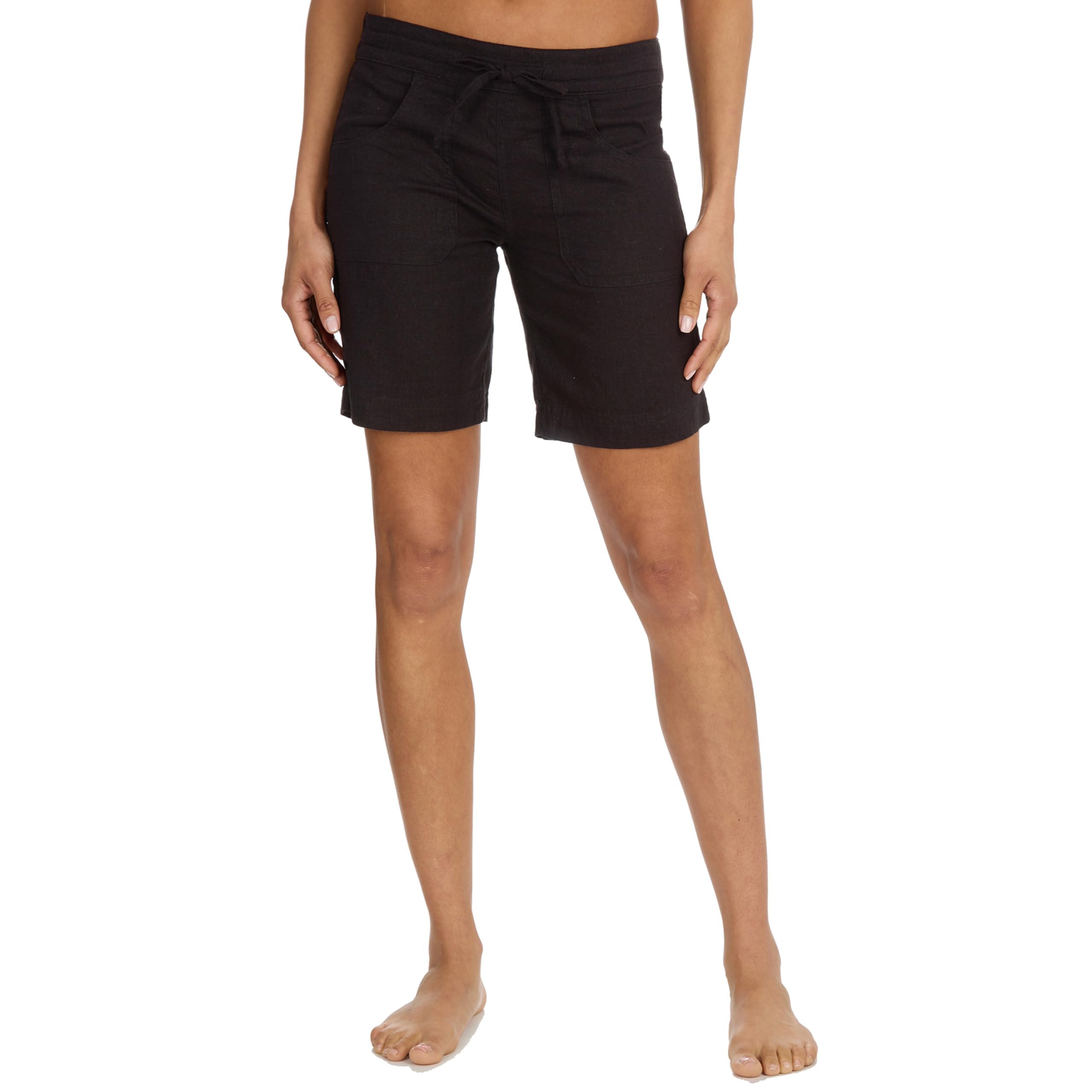 Metzuyan Women's Black Ws-Ss24 Linen Viscose Blend Knee Length Shorts Summer 16
