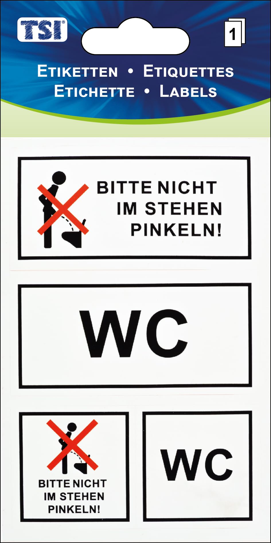 TSI Note Labels WC/Bitte Nicht im Standen [German Language] Printed on Foil, Contents: 1 Sheet, Item No. 55314