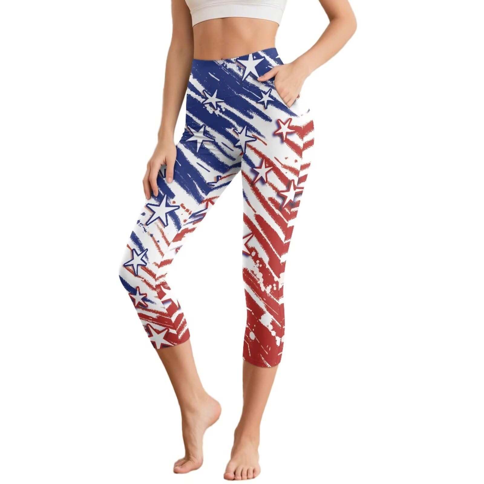 Legging de yoga capri taille haute avec poches pour femme - Contrôle du ventre - Pour entraînement et course à pied - Grande taille
