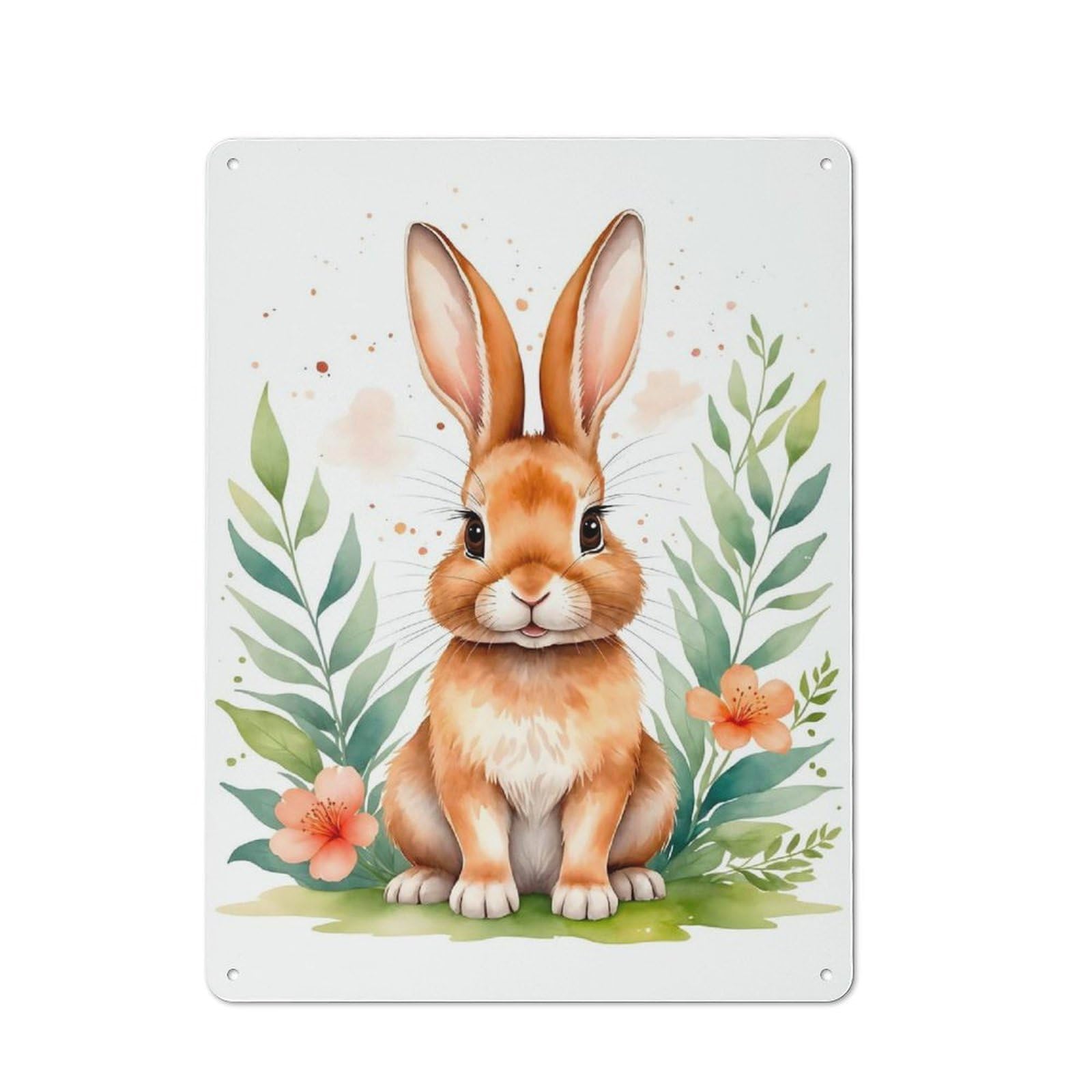 Garage Style Cute Watercolor Bunny Decorative Metal Plaque 40x30cm, Garage Wall Decor for Workshop, Basement, Shed Or Games Room
