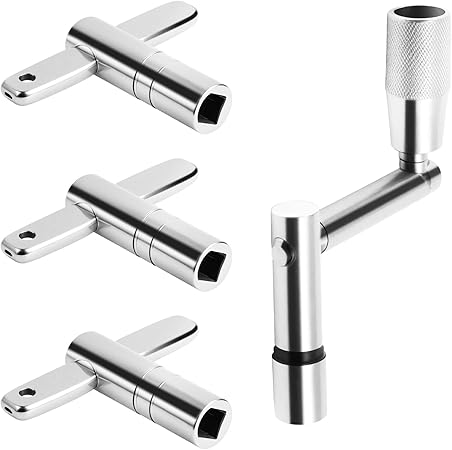 Drum Key Set of 4 – 3 Standard Square Lug Drum Tuning Keys + 1 Fast Rotary Tuning Key, Universal Stainless Steel Drum Tuner Kit for All Drummers