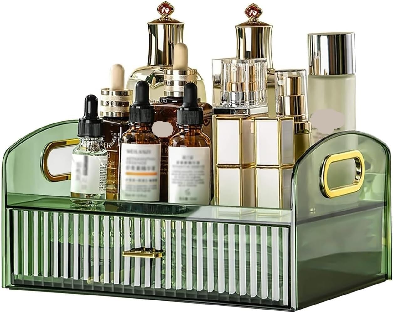 HOME CUBE Makeup Storage Organizer With Stackable Drawer Bathroom Cosmetic Organizer Vanity Organizer Storage Tray for Toiletries Perfume Skincare Lipsticks Jewellery Dressing Table Countertop (Green)