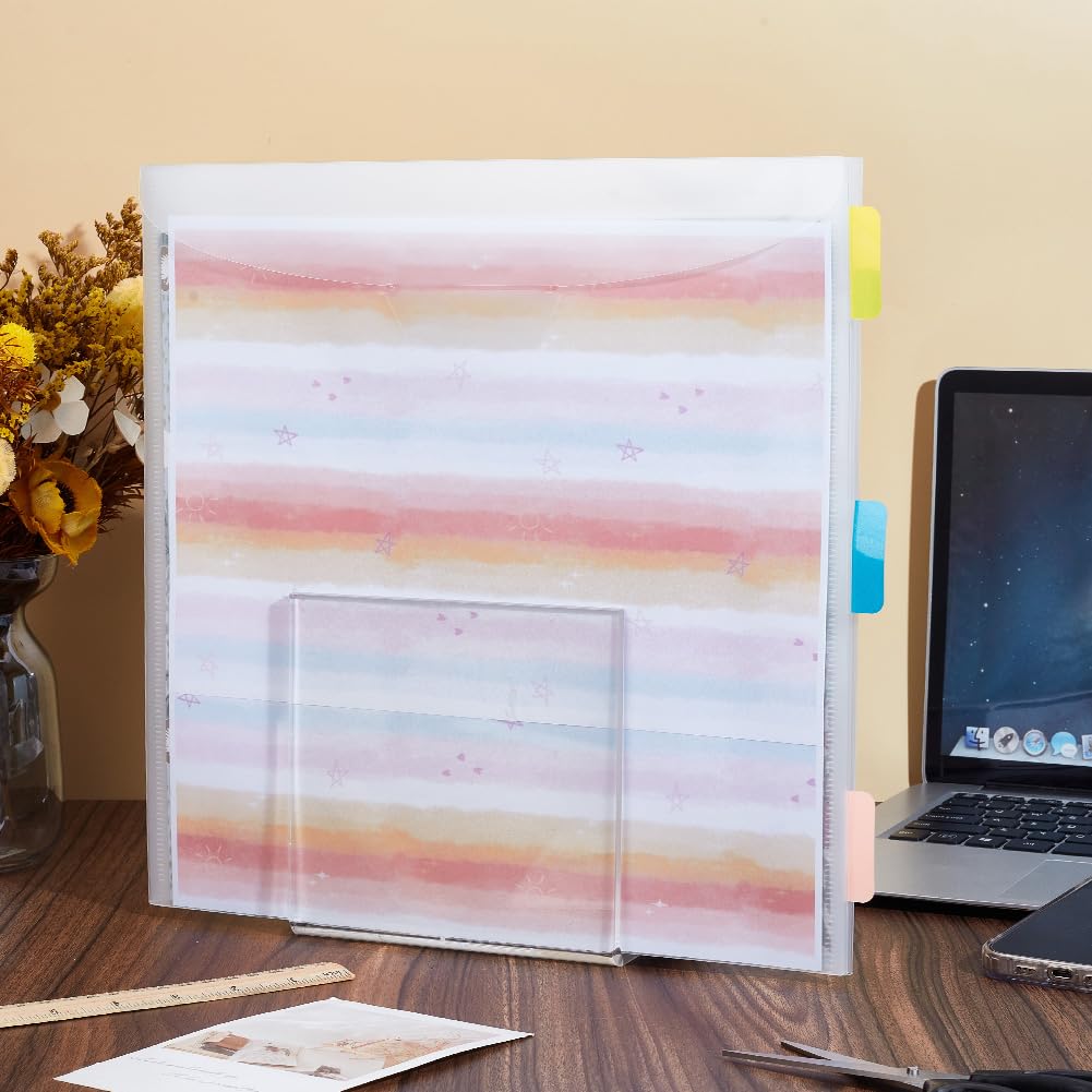 BENECREAT 24 Pcs Organisateur de Rangement pour Papier Scrapbooking Pochette Transparente de Rangement pour Documents de 33x32cm avec 60 étiquettes Autocollantes pour Albums de Scrapbooking Photos