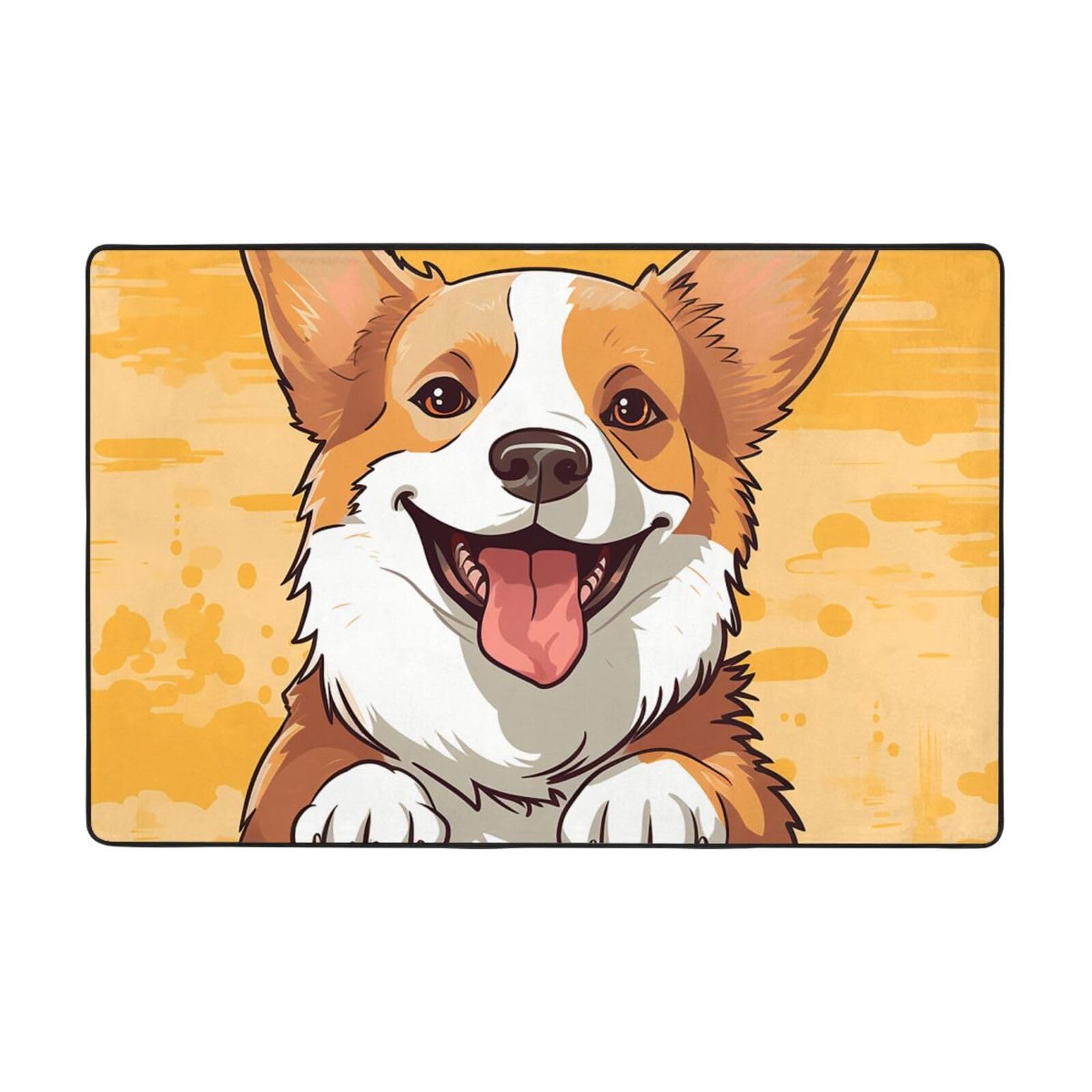 Tapis vintage motif corgi lavable et antidérapant pour decoration salon 120x160cm