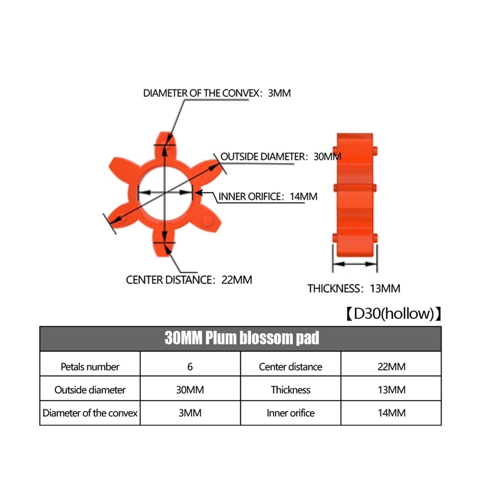 Connecteur d'accouplement d'arbre flexible en aluminium D30L40 à six mâchoires CNC 6/6,35/8/10/12/12,7/14/16 mm, 1 pièce(6.35x14)