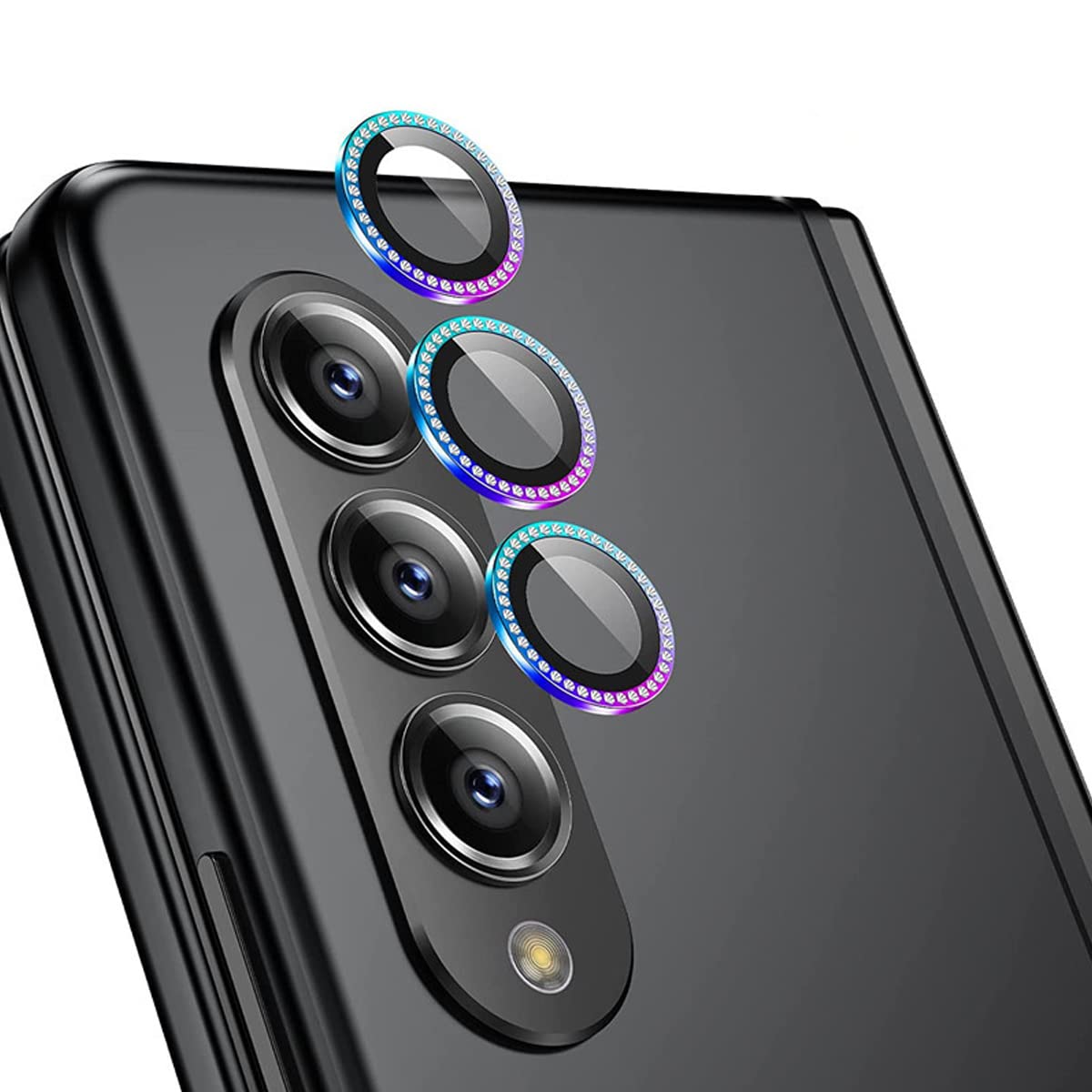 YSJJZRL 9H Anti-Scratch Diamond Glitter Metal Ring Camera Lens Glass Film for Samsung W23/W23 Flip/Z Fold 4 etc (Color,for W23)