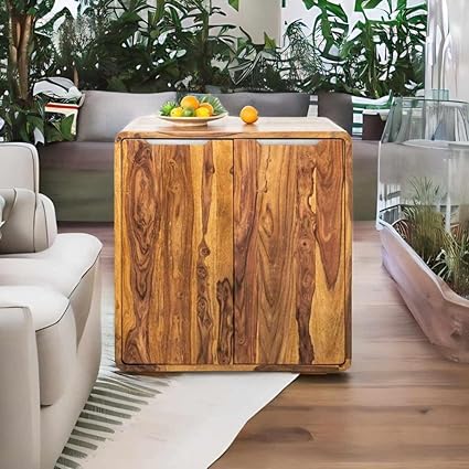 Pooja Art Enterprises Solid Wooden Bar Cabinet | Storage Cabinet with 2 Door, Bottle Storage & Shelf Storage for Living Room, Restaurant, Hotel
