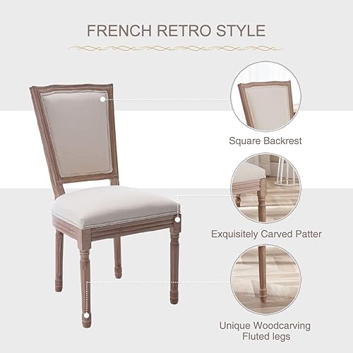 Miniatura 3 de Virabit Juego de 2 sillas de decoración francesa, sillas de comedor Louis con respaldo cuadrado y marco de madera maciza exquisitamente tallada para