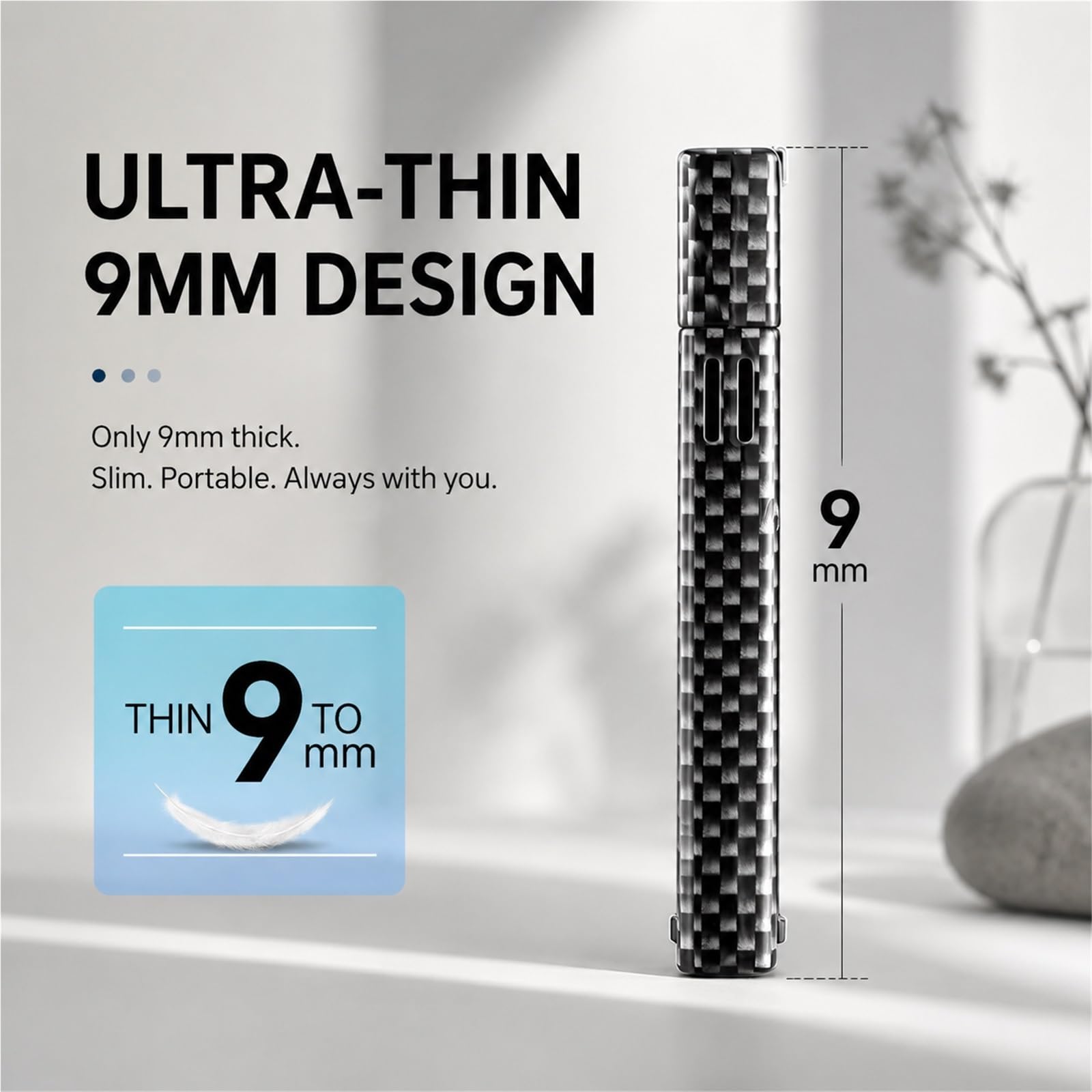 Encendedor de butano ultrafino de 9 mm con ventana de combustible visible, llama recargable y ajustable, encendedor de chorro portátil, ideal para uso en exteriores (gas butano no incluido)