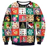 Herberton Weihnachtspullover Unisex Langarm Hässlich Damen Herren Sweater Pullover 3D gedruckt Weihnachtsbaum Urlaub Lustiges Sweatshirt L