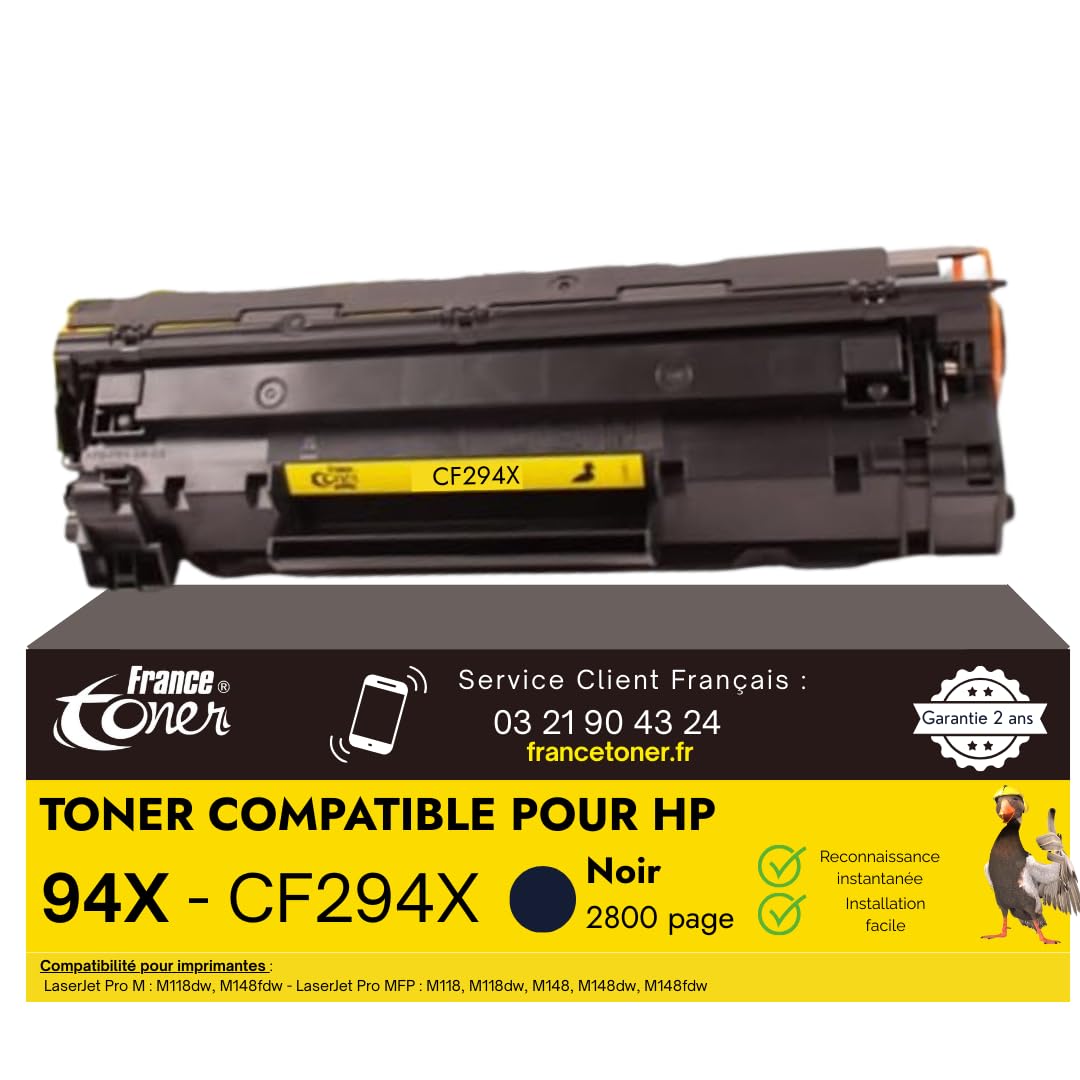 94X Toner Laser Compatible pour HP CF294X Noir | Cartouche Haute Qualité pour Imprimante LaserJet Pro m118dw m118 MFP m281fdwn m148dw m148 m148fdw, 2800 Pages