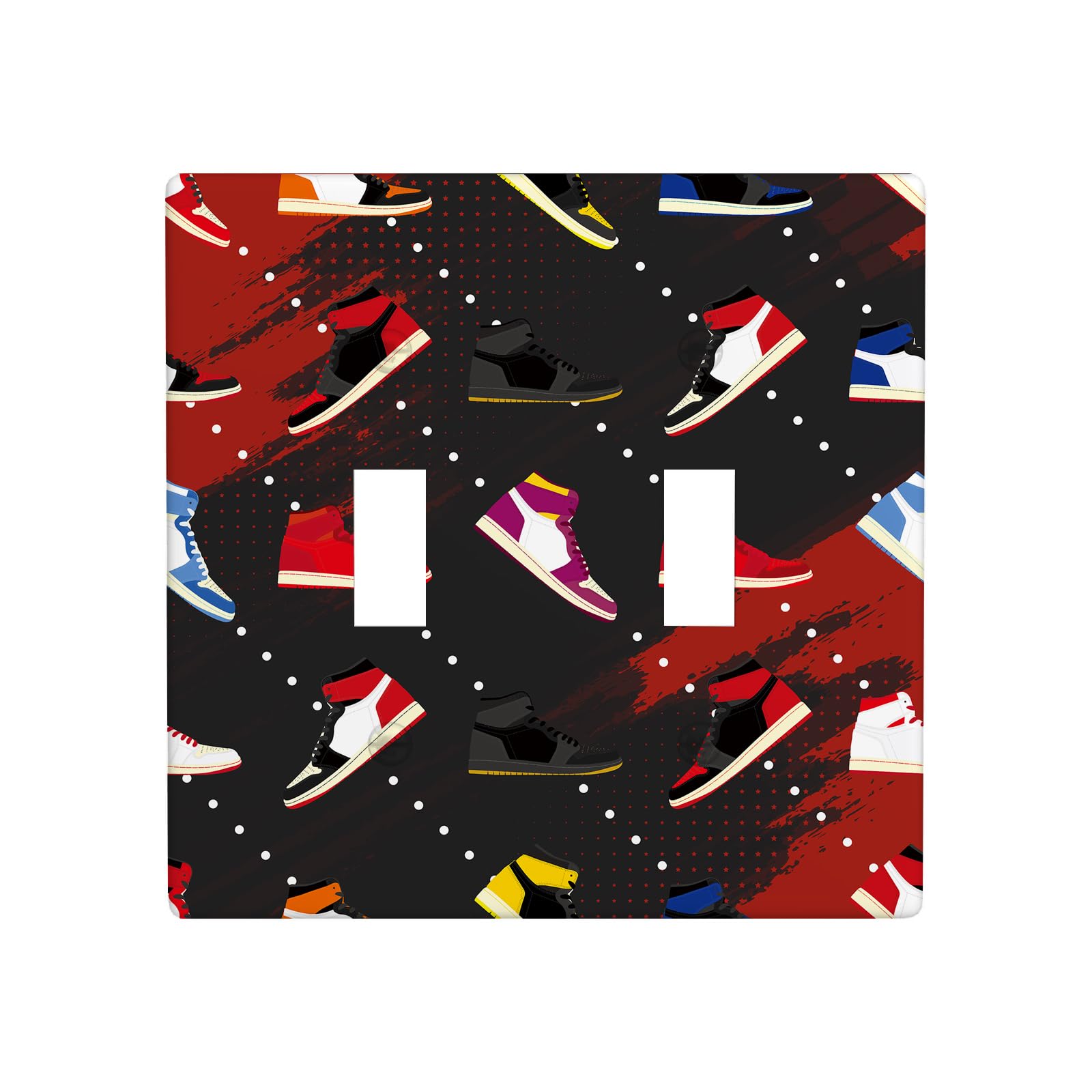 Retro Basketball Shoes 2 Gang Light Switch Plate, Double Toggle Wall Plate Cover Decorative Electrical Switchplate for Kitchen Bathroom Home Art Wall