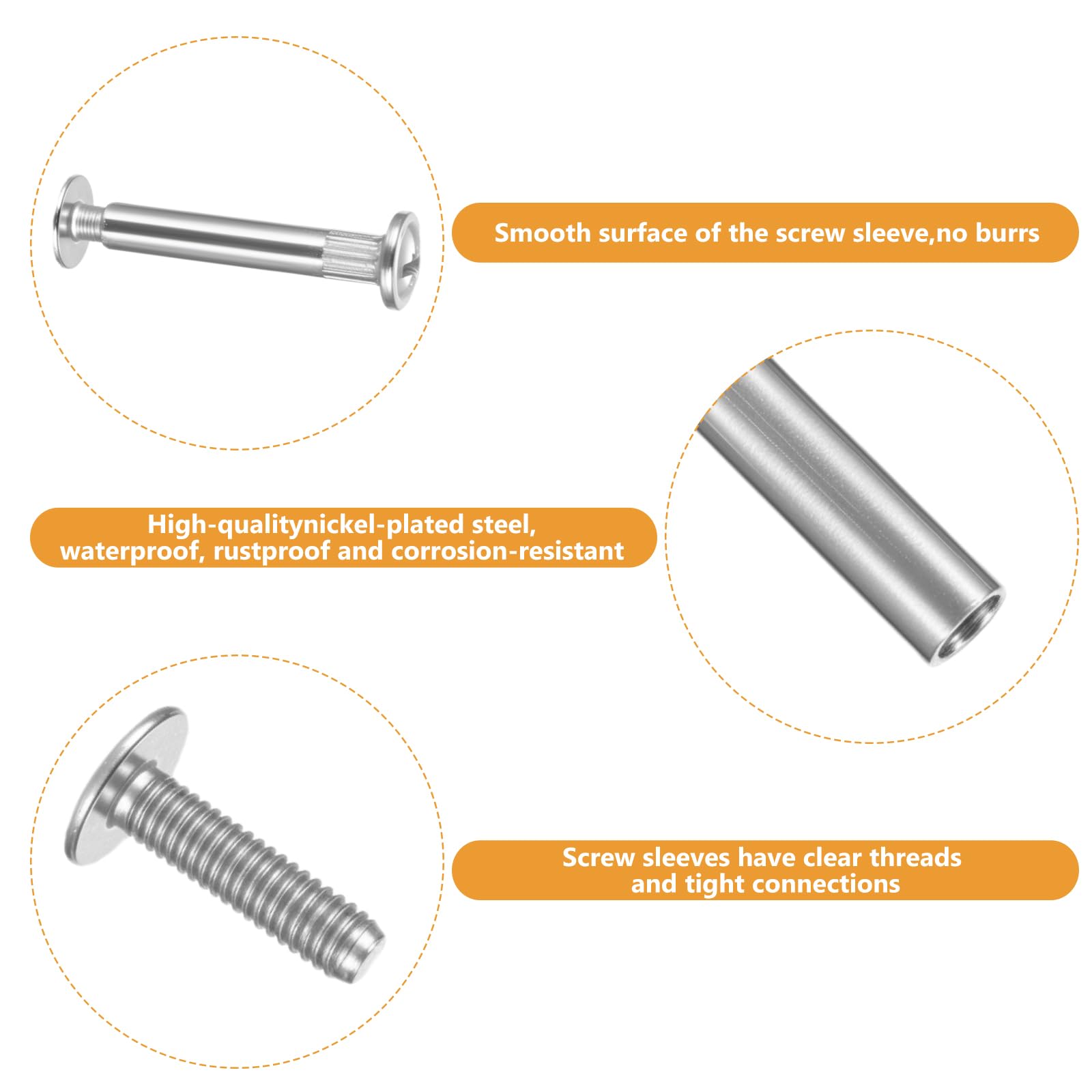 100 Pcs M4 Cupboard Joining Bolts Screws(50 x Binding Screw, 50 x Connecting Sleeves) - Image 3