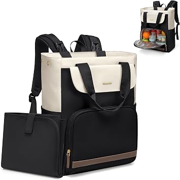 GOLF SUPAGS Diaper Bag Backpack with Portable Changing Pad 25L Baby Bag Insulated lunch box Backpack Fits 17.3" Laptop Black & White