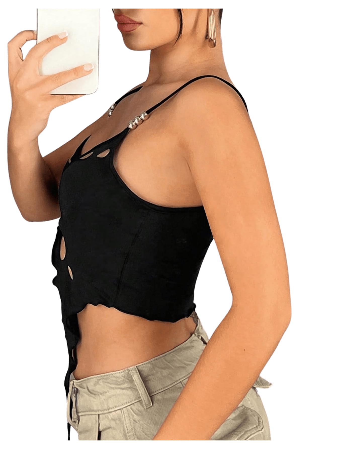 Verdusa Women's Sleeveless Crop Top Cut Out Asymmetrical Hem Slim Fit Cami Top