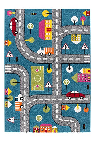 Image of Ladole Rugs Adorable Kids Area Rug Living Room Bedroom Entrance Hallway Carpet with Cars Roads City Theme in Blue 4x6 (3'11" x 5'7" 120cm x 170cm)