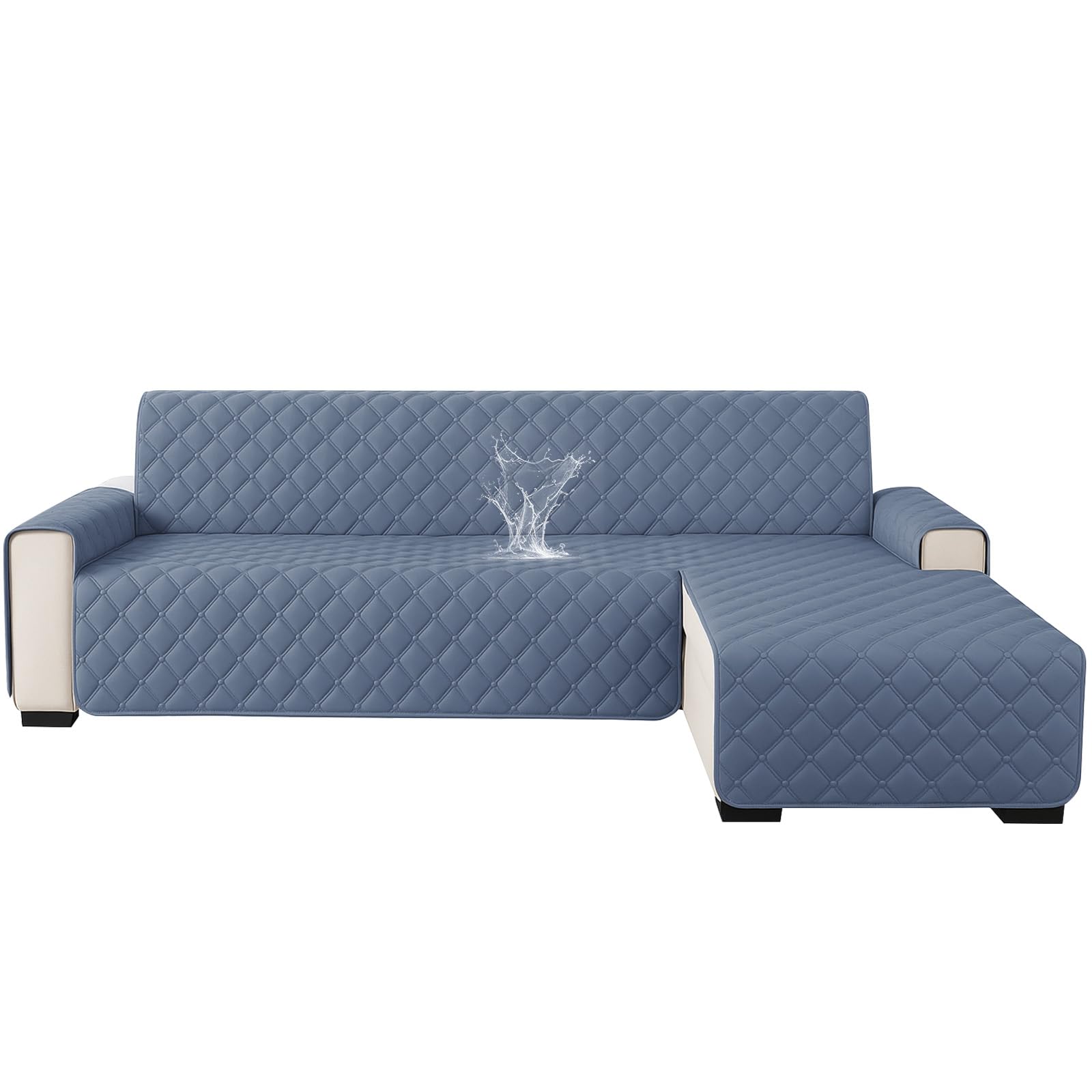 Photo 1 of XINEAGE 100% Waterproof Sectional Couch Covers L-Shaped Reversible Sofa Cover Washable Couch Slipcover with Chaise Plum Blossom Buttons Fit Kid and Pet Furniture Protector (Small, Grayish Blue)