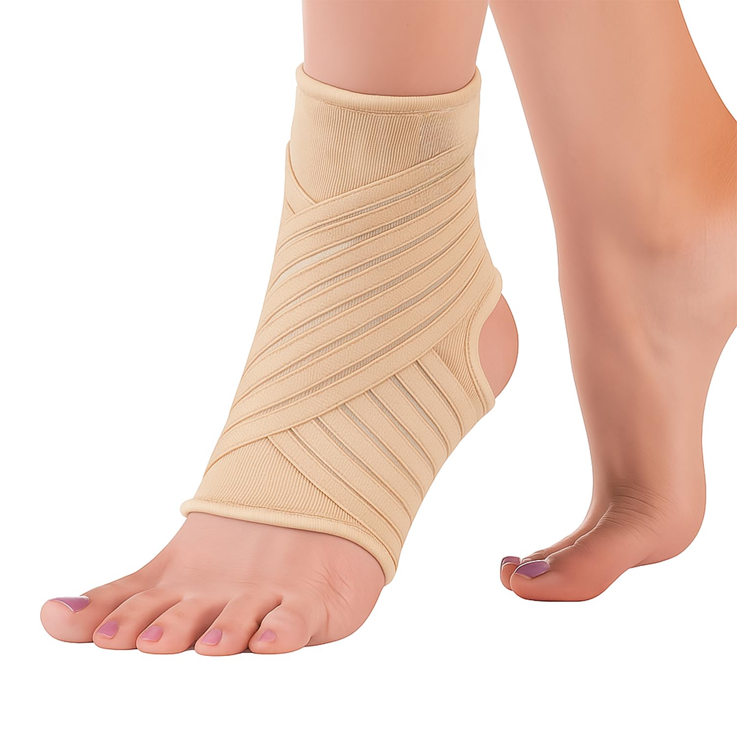 ActessoAnkle Support Sleeve with Strap - The Ultimate Support for Weak Ankles, Sprains and Sports Injury. Ideal for Men & Women & Left or Right (S (Pack of 1), Beige)