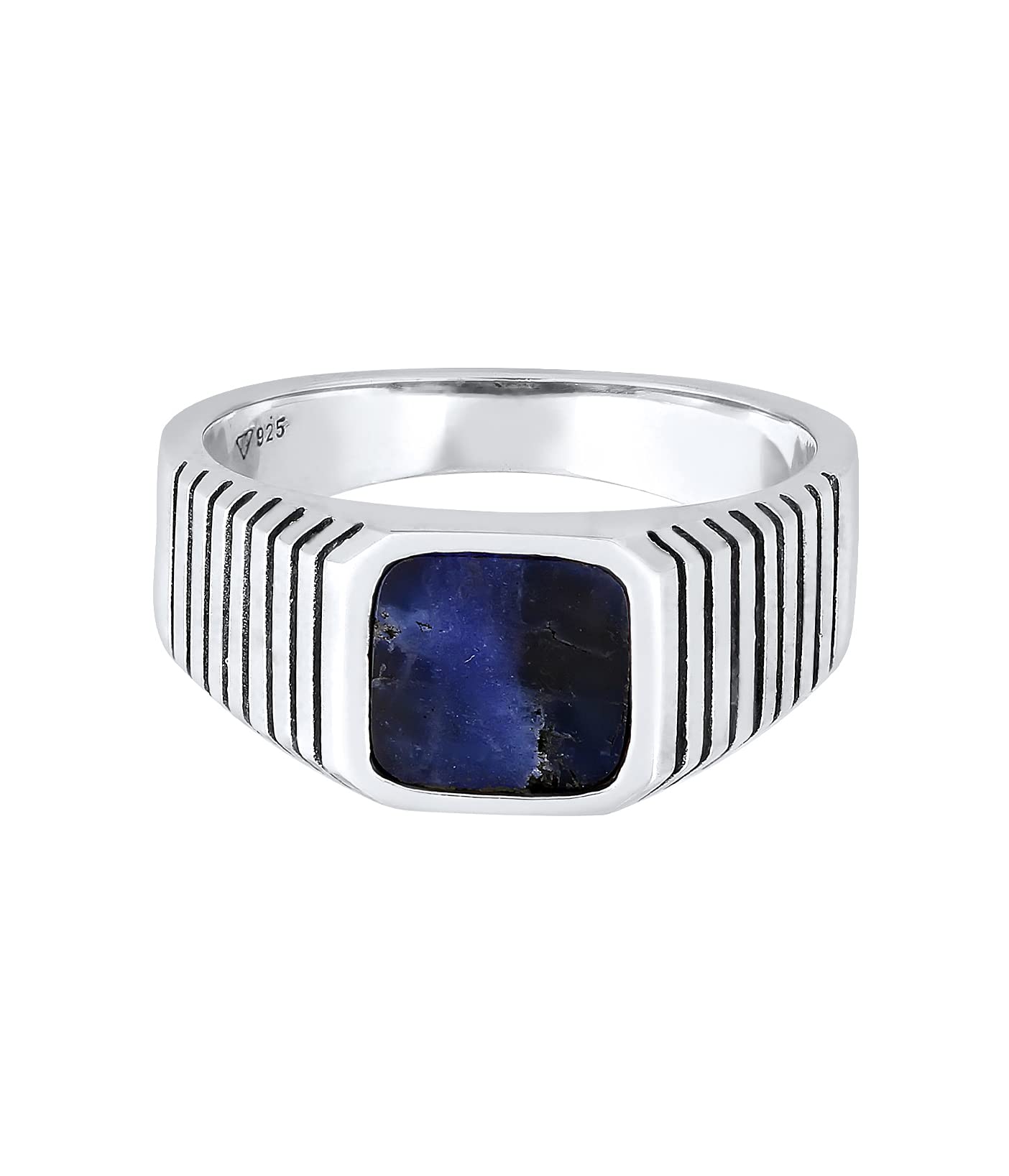 Kuzzoi Anillo de plata de ley 925 con sello de sodalita, anillo clásico de 10 mm de ancho en plata de ley 925, anillo de motero, talla 60-66 0605630721