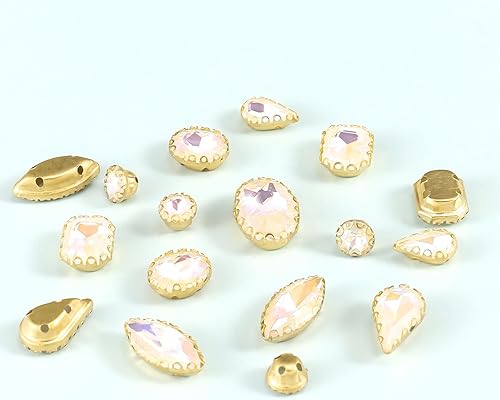 Miniatura 4 de 100 diamantes de imitación para coser, formas mixtas, diamantes de imitación de metal con parte trasera plana con garra de encaje dorado, gemas de