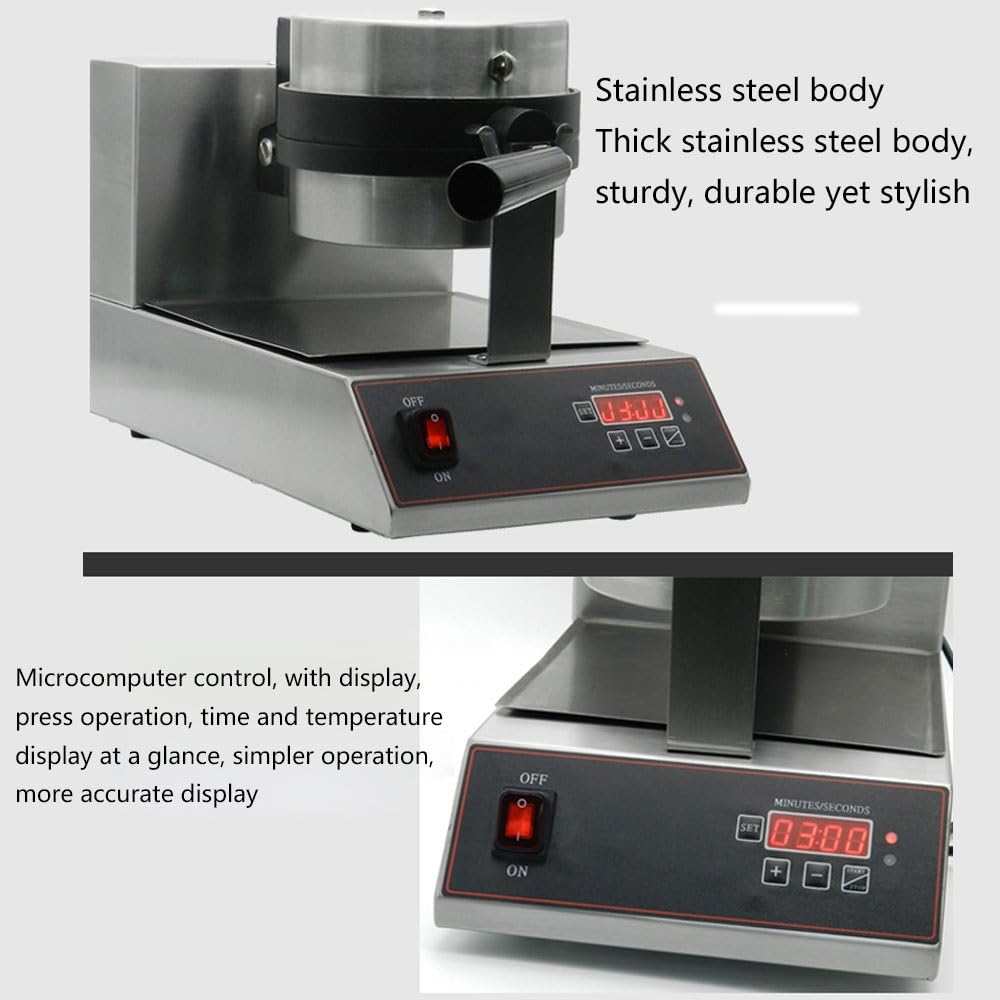 Gofrera Belga Gofrera Comercial Plancha Para Gofres Comercial Máquina De Gofres Redonda Antiadherente Girado Control De Temperatura Y Tiempo Para Waffles, Hash Browns, Snacks 1000W (Color : 220V)