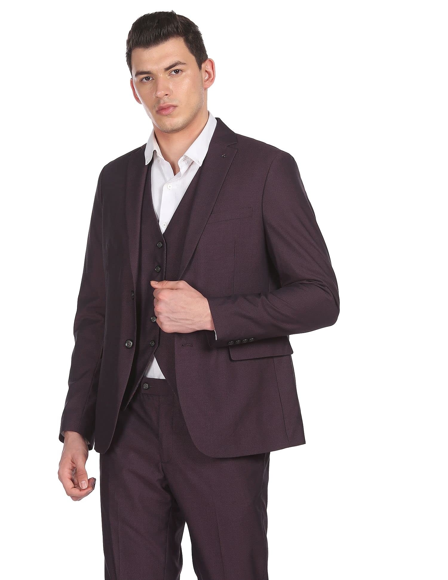 arrow Polyester Men Wine Reversible Waistcoat Three Piece Suit Business Pants Set-picture-23