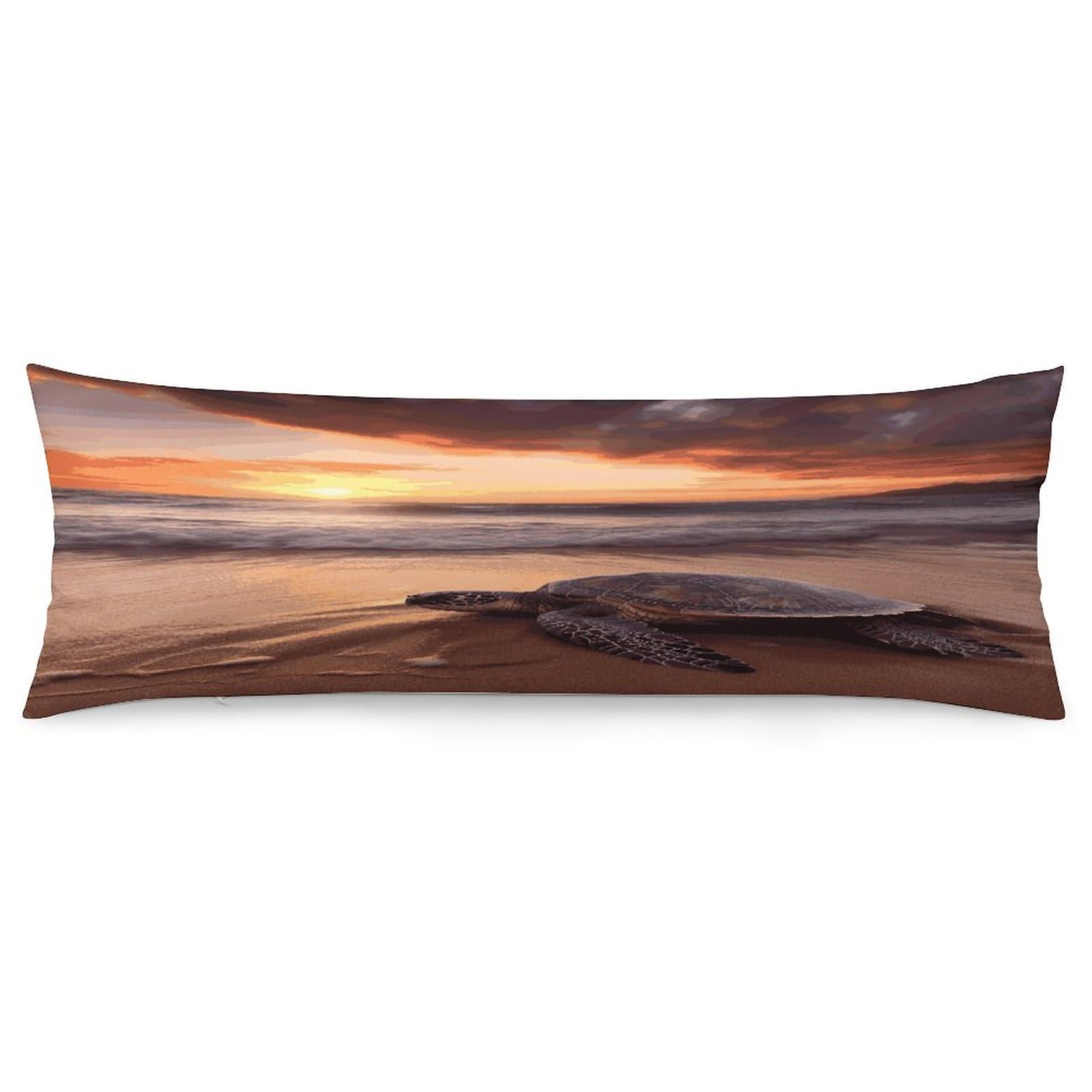 Sea Turtle Sunset Pillowcase Long Body Pillow Cover Soft Decorative Body Pillow Case Breathable Large Pillowcase Cute Cozy Pillow Protector for Bed Sofa Couch Room 18.9 X 53 Inch