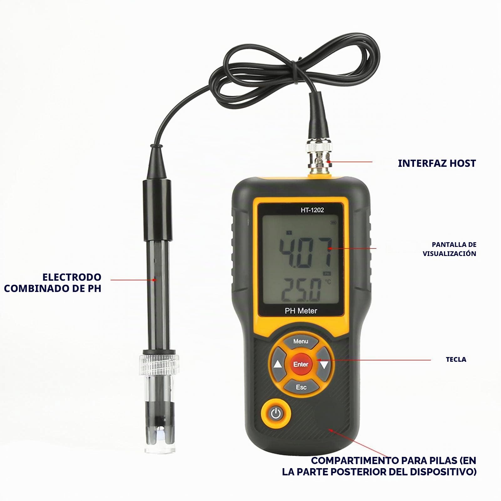 HT-1202 Medidor de PH Digital 0.05PH Probador de Calidad del Agua de Alta Precisión, Medidor de Temperatura del Probador de PH mV 0~14PH con Estuche Negro para Fuentes de Agua, Escuelas