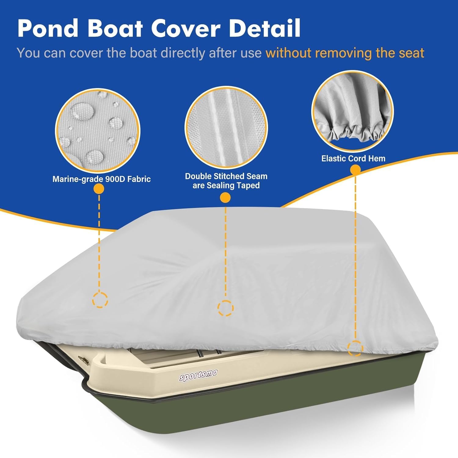 900D Waterproof Pond Boat Cover Fits 8'-10'L Pond Prowler Bass Raider Boat and Bass Fishing Boat, Heavy Duty Marine Grade Canvas, Gray