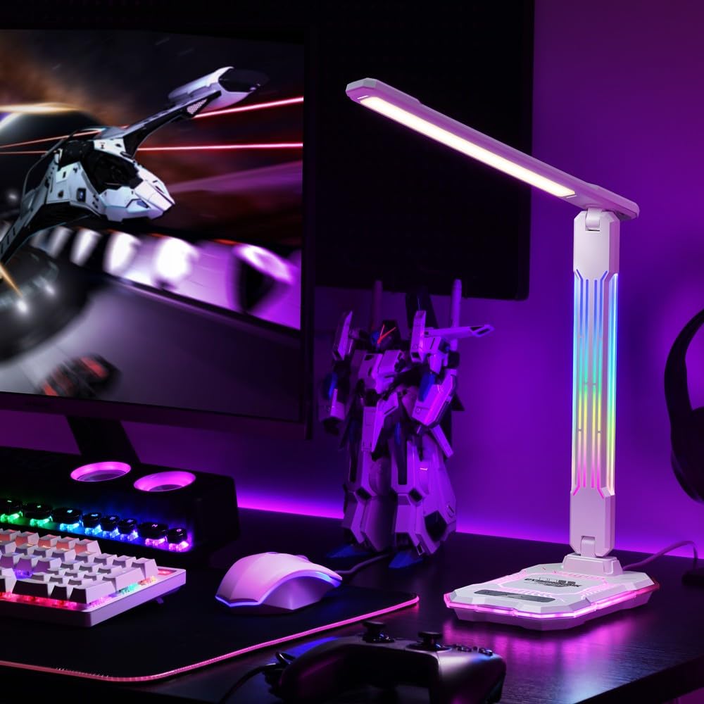 wonderlamp - Flexo LevelUp Gamer con luces de colores RGB LED y Cargador inalámbrico para móviles Levelup 10W 3000-4000-6000K