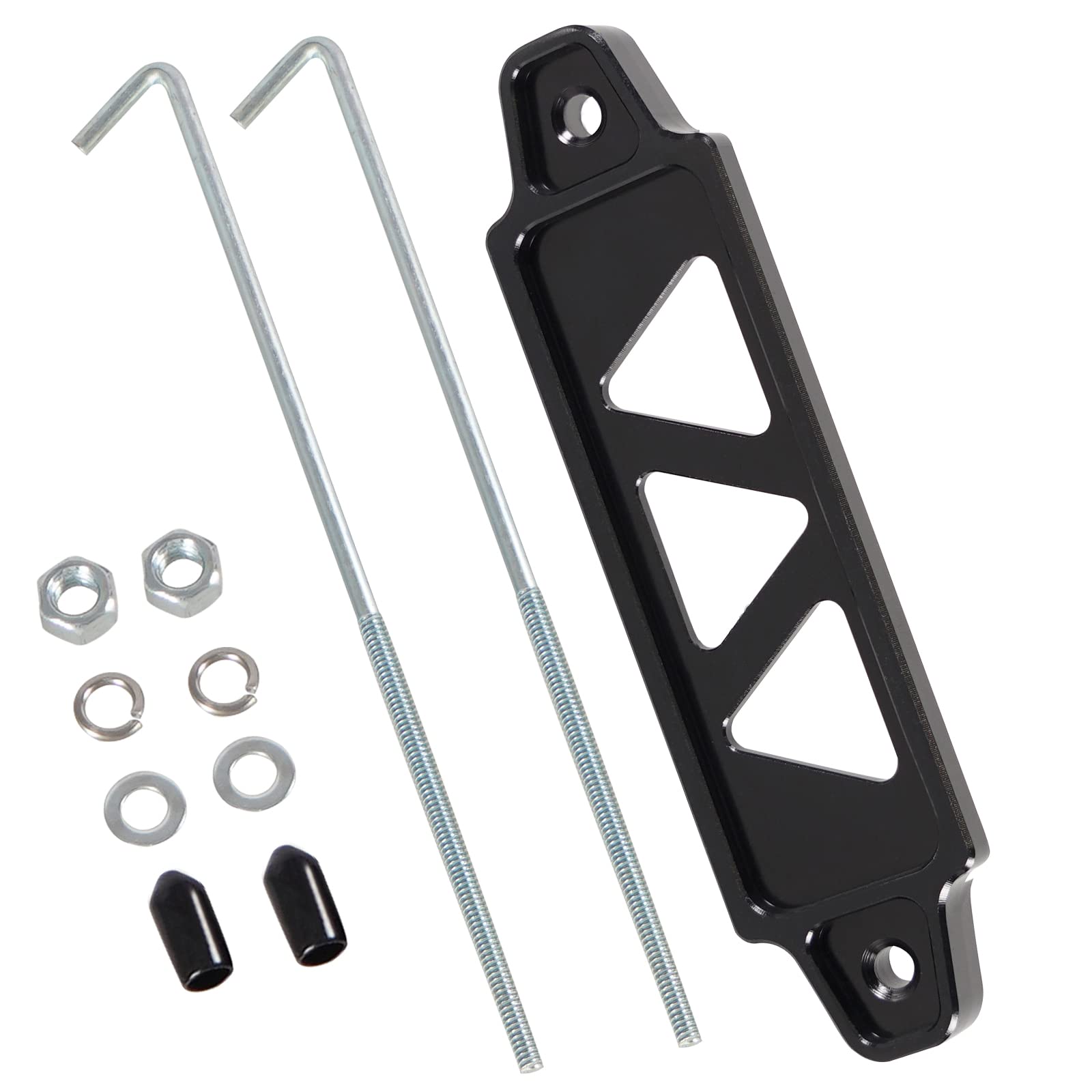 Htostar Racing Battery Hold Down Sets,Heavy Duty Aluminum Car Battery Tie Down Bracket Hold Lock Anodized (Black,10 inch bolts)