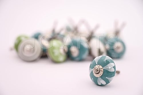 Miniatura 3 de 20 pomos de cerámica para puerta de cerámica, color azul aguamarina, turquesa, verde y blanco, crema, manijas de armario, tiradores de cajón