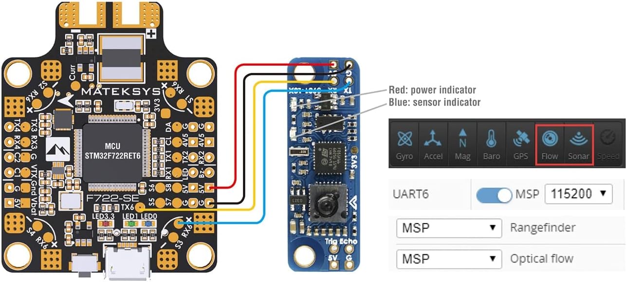 MATEK Optical Flow & LIDAR Sensor 3901-L0X INAV Flow Sensor Module for RC FPV Racing Freestyle F4 F7 Flight Controller - (Color: 1PC)