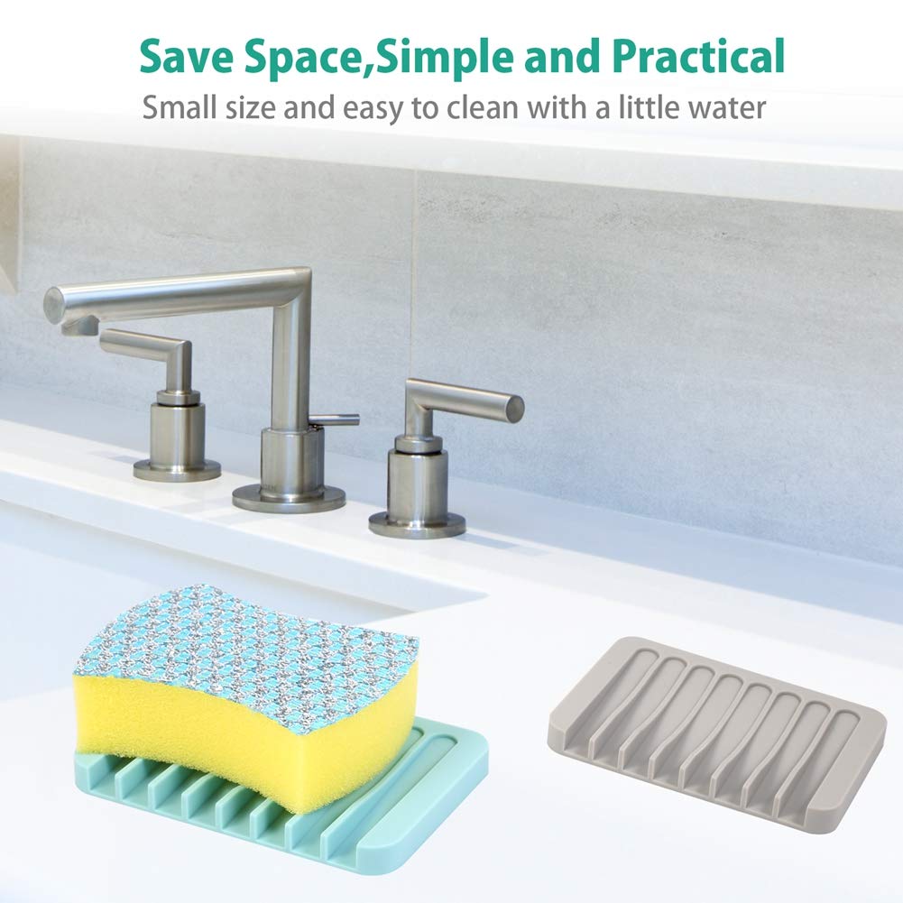 3PCS Self Draining Soap Holder, Premium Silicone Soap Dish, Soap Saver for Shower, Bathroom, Kitchen, Bath Tub, Sponges, Keep Soaps Bars Dry Clean, Easy Clean, Extend Soaps Life