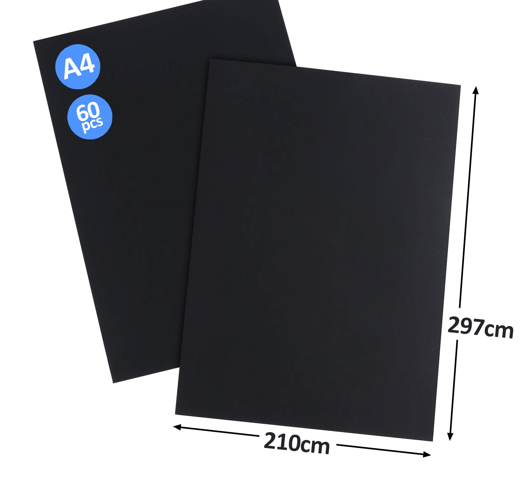 Papier Cartonné Noir A4 300g/m² - Lot De 60 Feuilles - Scrapbooking, Bricolage, Création - Sans Acide