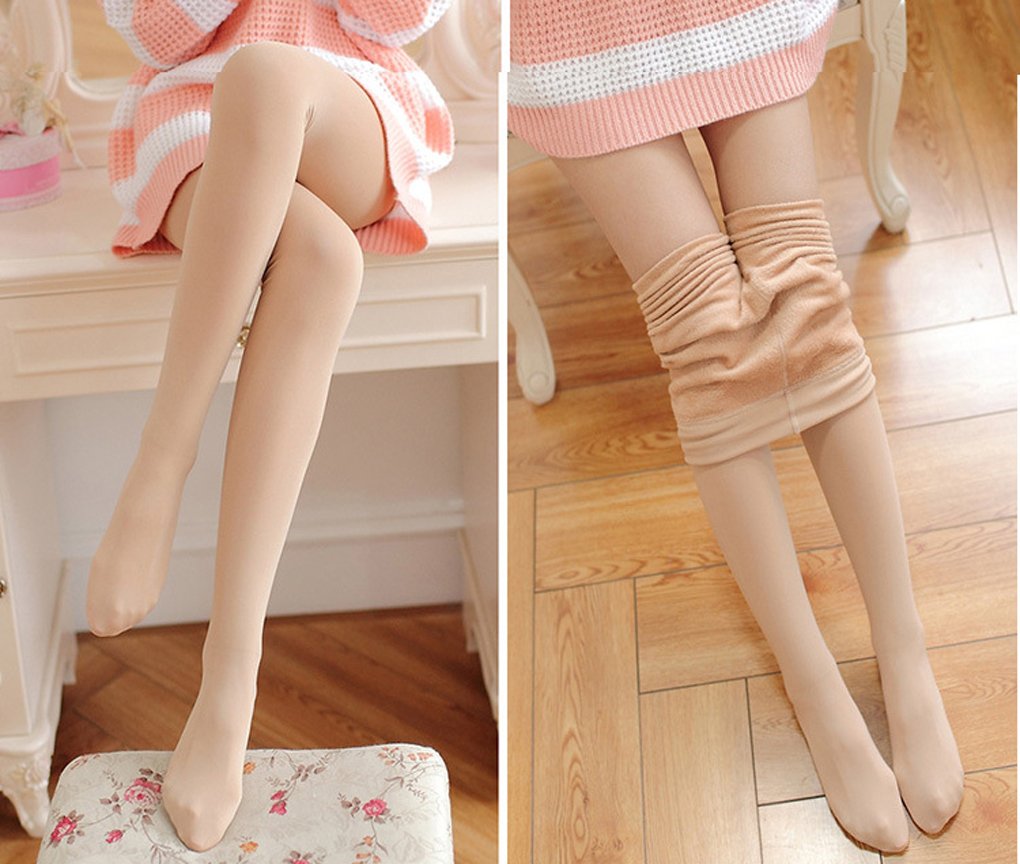 Romastory Winter Warm Women Elastic Leggings Pants Fleece Lined Thick Tights S/M Size (Footed-Khaki)