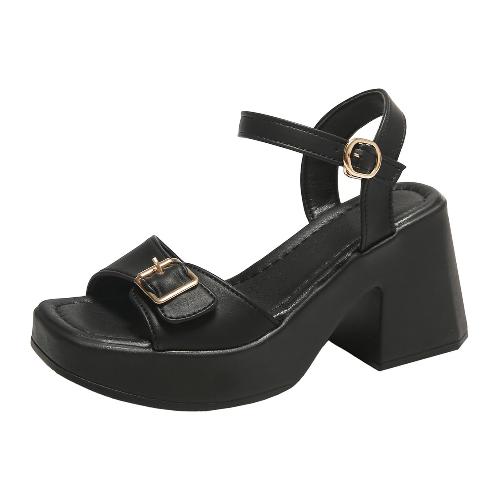 Genérico Chanclas Playa Mujer-Sandalias de Mujer con Tacón Medio y Punta Cuadrada Hebilla Metálica para una Elegancia Cómoda de Verano