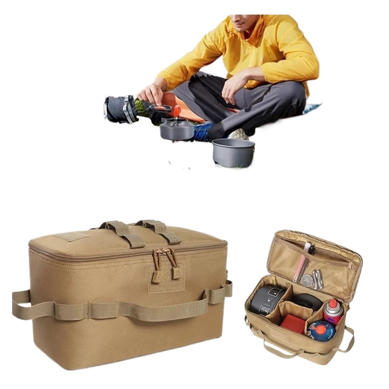 Borsa da Picnic Borsa portaoggetti da Campeggio all'aperto Borsa portautensili di Grande capacità Borsa for Utensili da Picnic(Khaki)