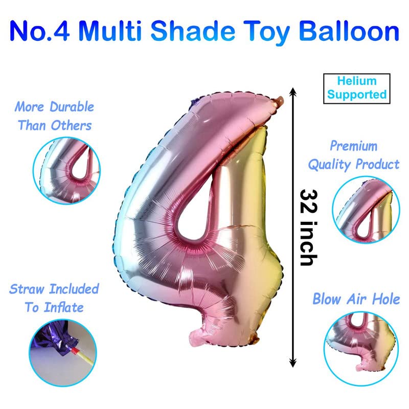 Image of Multicolor 32 Inches Numbers 4 Shape Large Big Foil Helium Balloons For Party Decorations In Happy Birthday Anniversary Office Items Materials Set Pack,13 Pcs