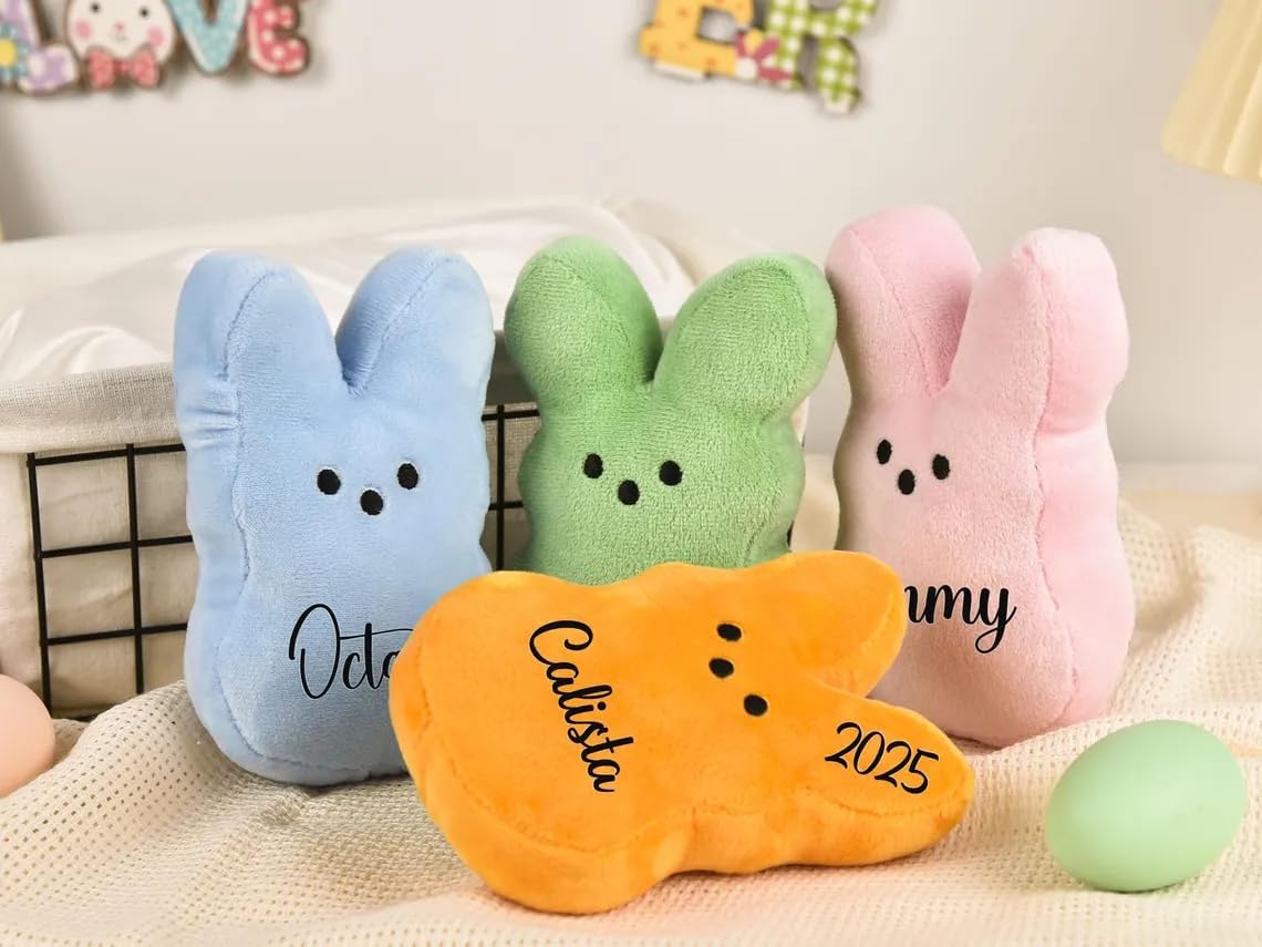 Personalized Peep Bunny Plush - Custom Name Crocheted Easter Rabbit, Soft Easter Basket Stuffer for Kids, Unique Easter Gift for Boys & Girls,Easter Gift