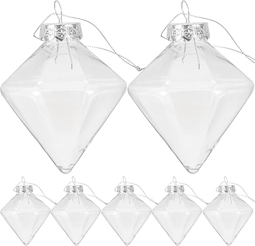 Uonlytech 12 bolas de adorno rellenables de plástico transparente con forma de diamante, bola de Navidad, adorno colgante de árbol para